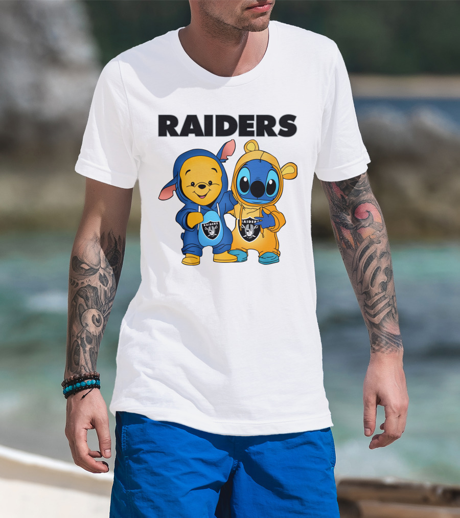 Raiders Pooh-Stitch Crossover Nfl Team Logos T-Shirt