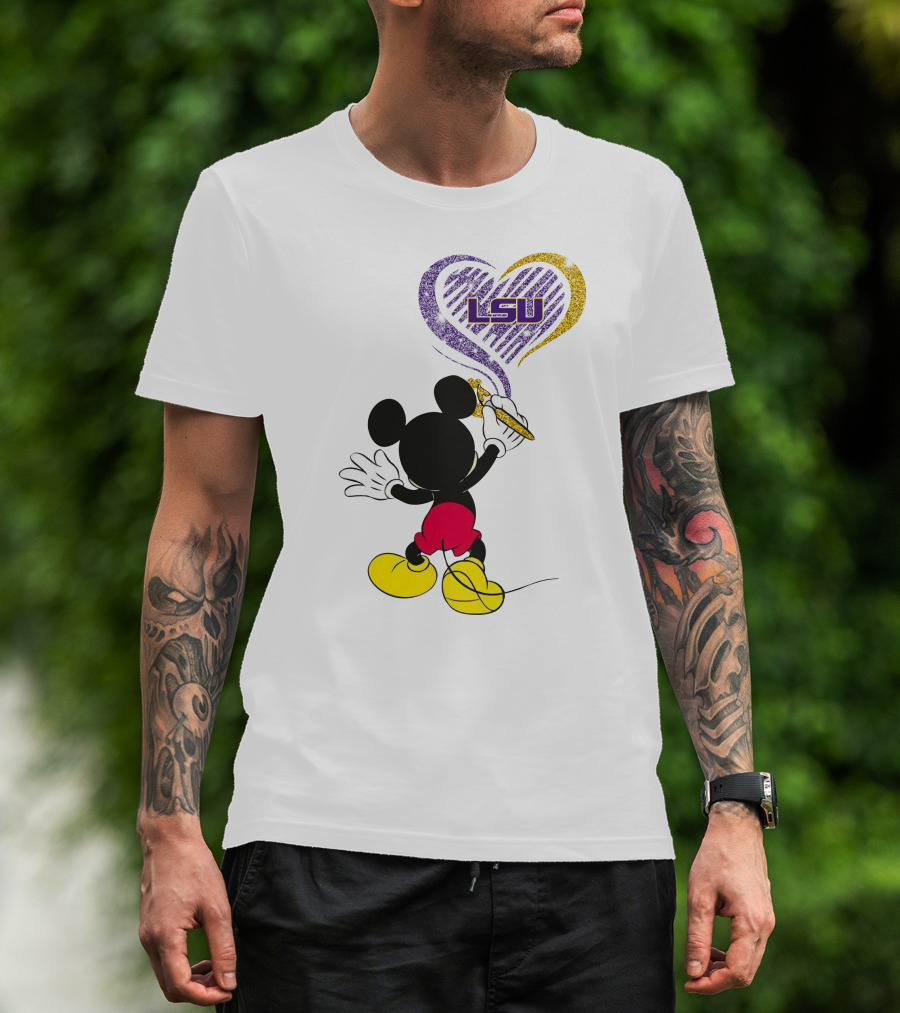 Mickey Lsu Heart Painting Ncaa T-Shirt