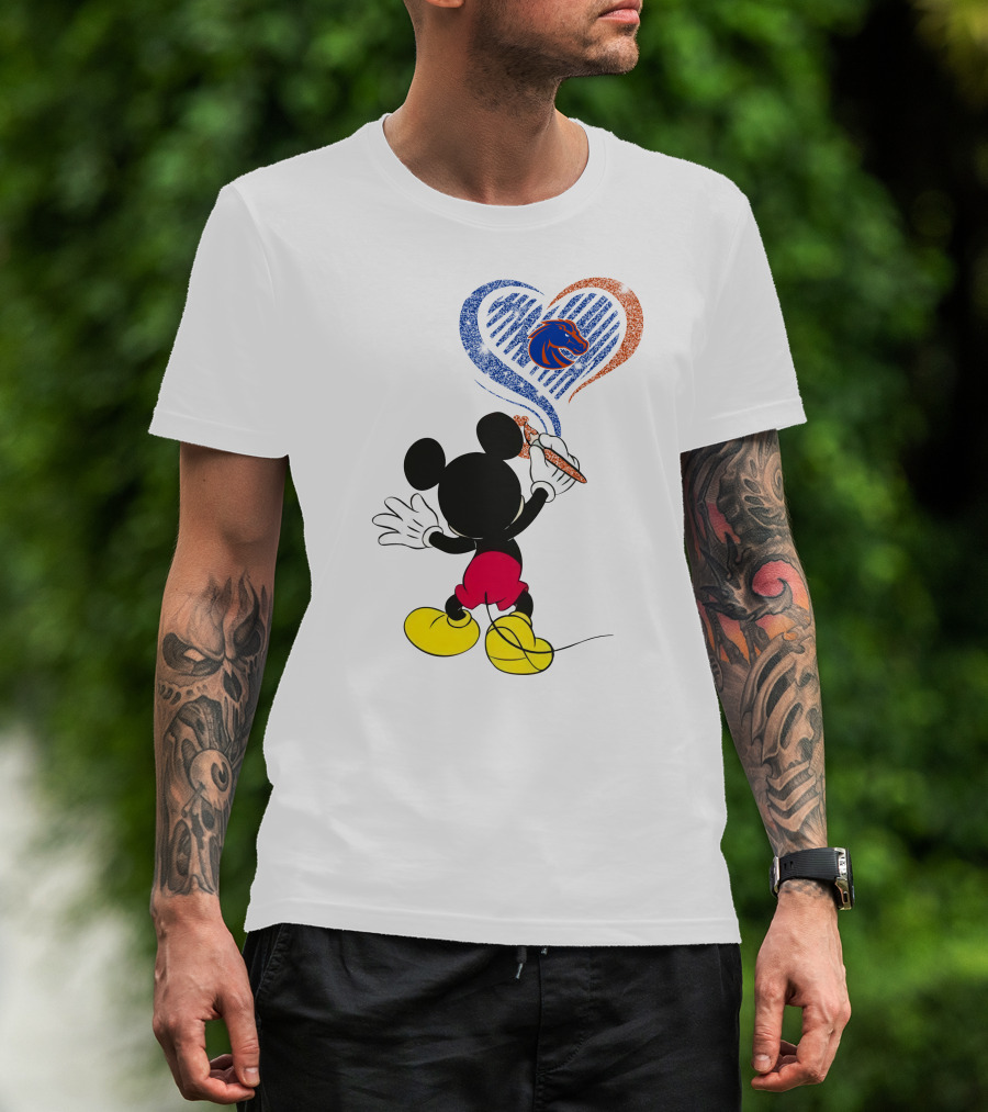 Mickey Paints Heart With Boise State Broncos T-Shirt