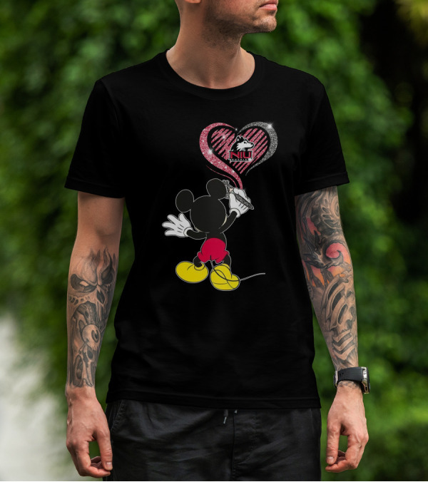 Mickey Mouse Heart Art With NIU Huskies T-Shirt
