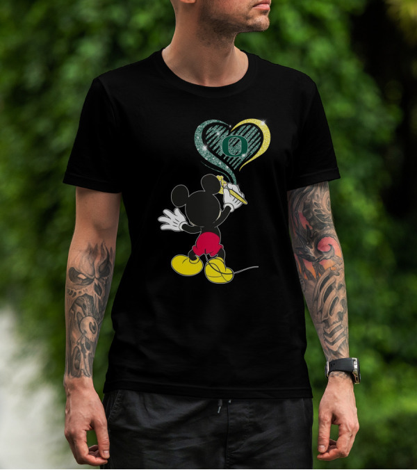 Mickey Mouse Drawing Oregon Ducks Heart T-Shirt