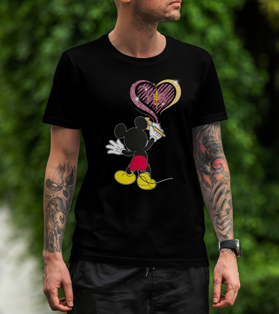 Mickey Mouse Drawing Heart With Arizona State Sun Devils T-Shirt
