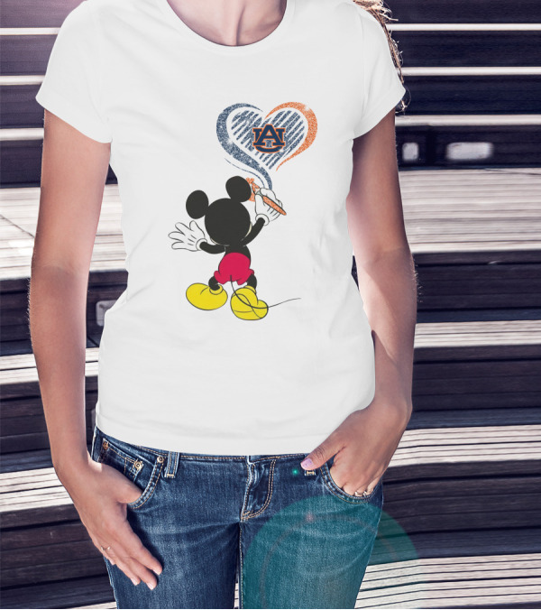 Mickey Mouse Auburn Tigers Heart Drawing T-Shirt