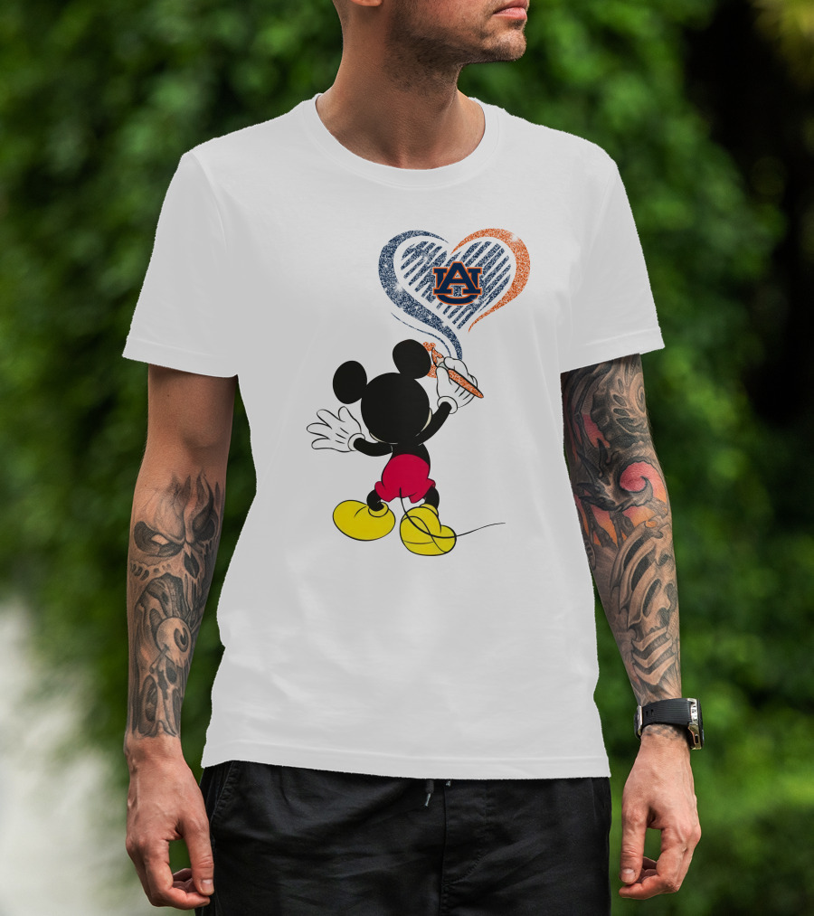 Mickey Mouse Auburn Tigers Heart Drawing T-Shirt