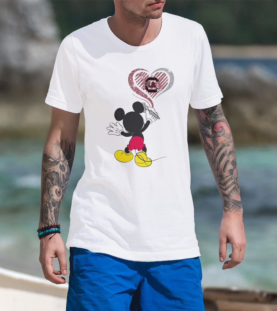Mickey Mouse South Carolina Gamecocks Heart Drawing T-Shirt