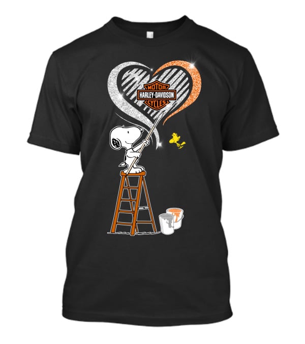 Snoopy Painting Harley Davidson Motorcycles Heart With Woodstock T-Shirt