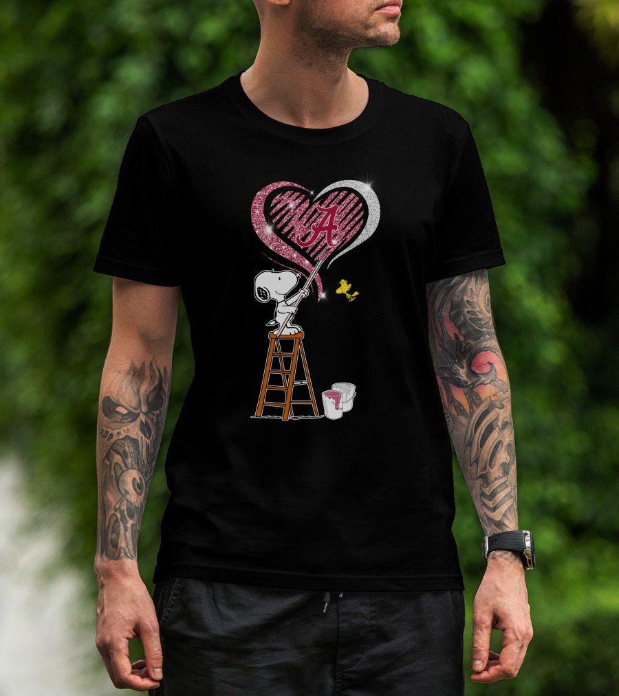 Snoopy Painting Alabama Crimson Tide Heart T-Shirt