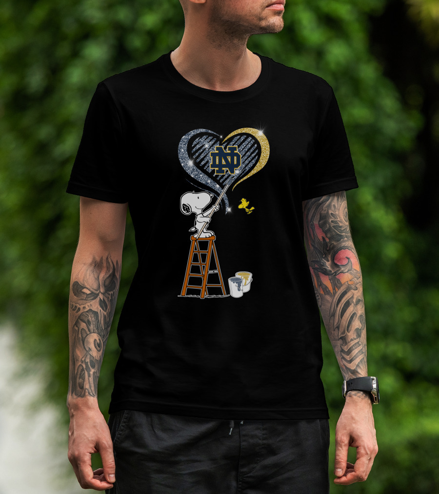 Snoopy Painting Notre Dame Heart With Woodstock T-Shirt