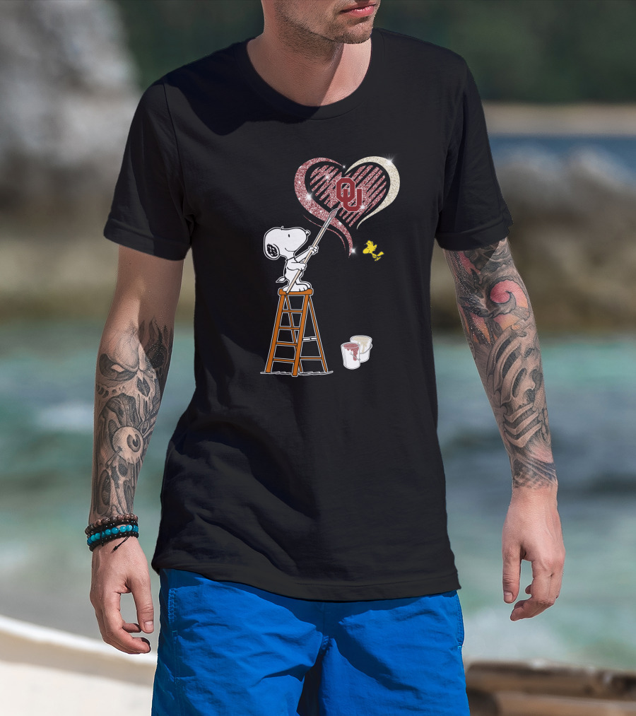 Snoopy Oklahoma Sooners Heart Painting Woodstock T-Shirt