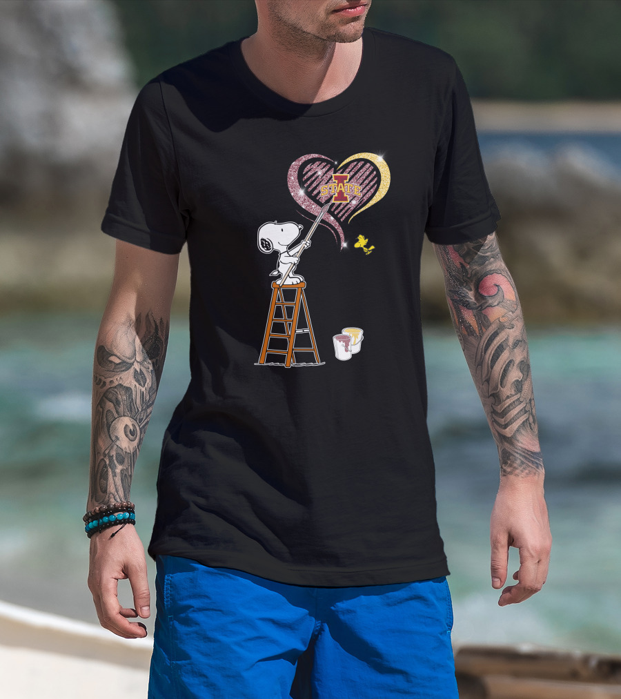 Snoopy Painting Iowa State Heart With Woodstock T-Shirt