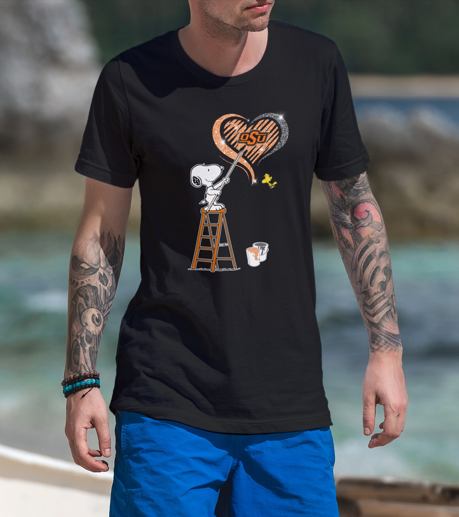 Snoopy Osu Heart Design With Ladder And Paint Buckets T-Shirt