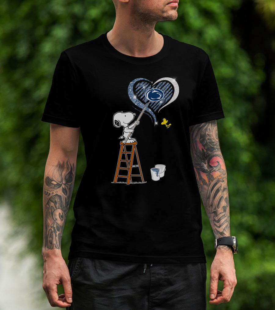 Snoopy Painting Penn State Nittany Lions Heart With And Woodstock T-Shirt