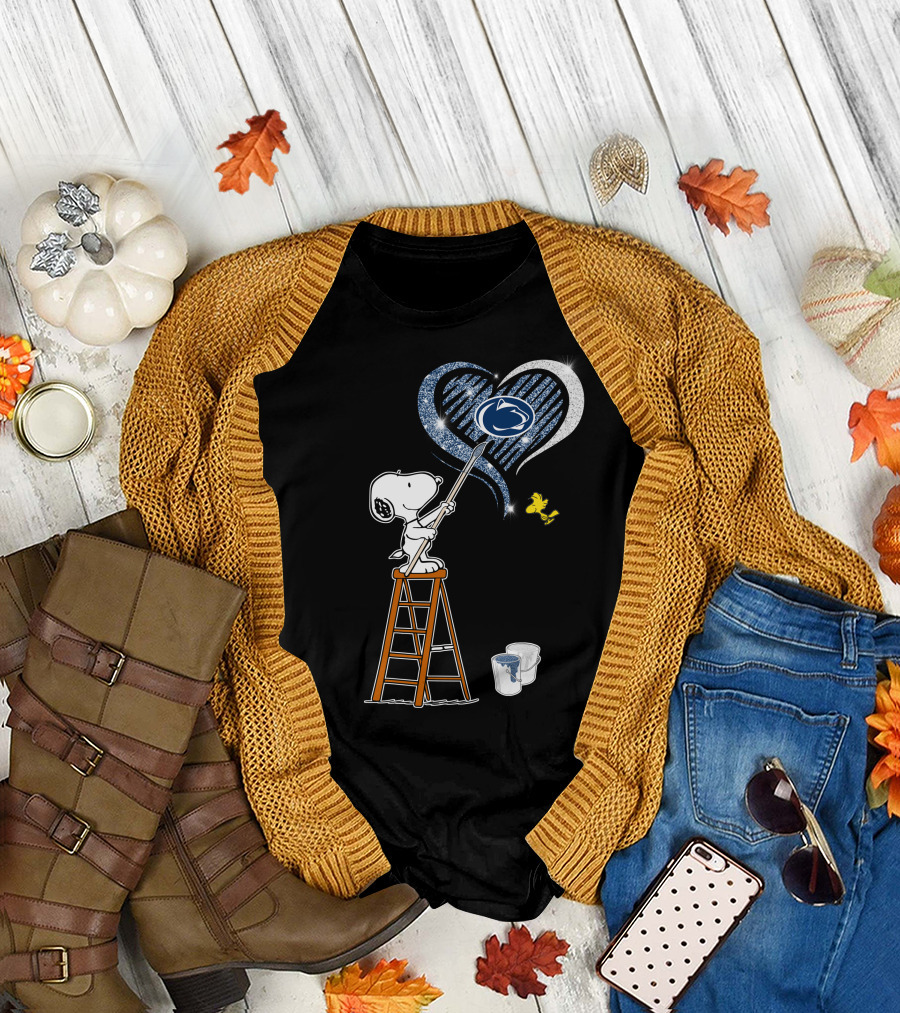 Snoopy Painting Penn State Nittany Lions Heart With And Woodstock T-Shirt