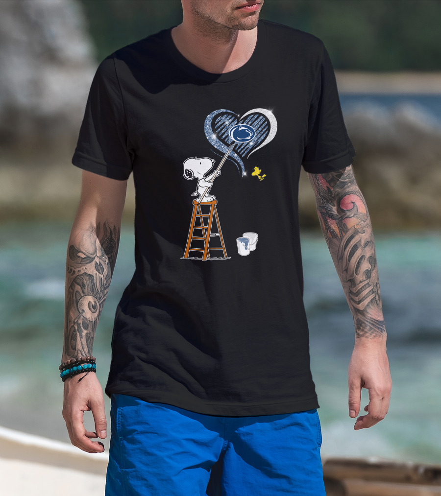 Snoopy Painting Penn State Nittany Lions Heart With And Woodstock T-Shirt