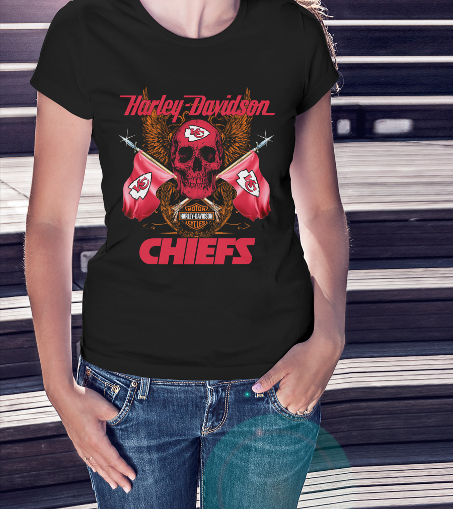 Harley Davidson Chiefs Skull Flags Motorcycle Cycles T-Shirt