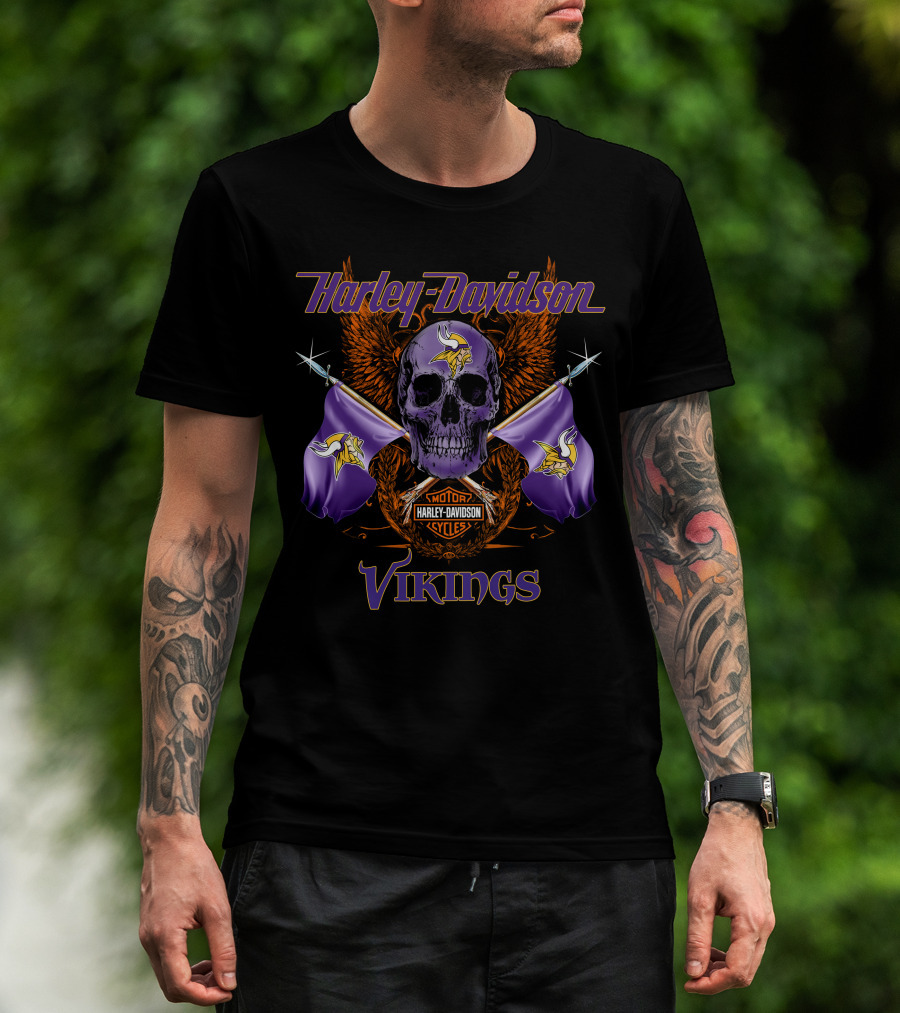 Harley Davidson Vikings Skull Flags T-Shirt