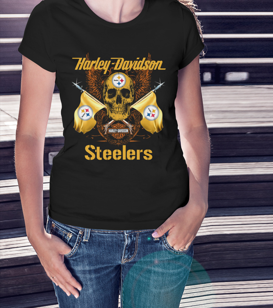 Harley Davidson Steelers Skull Flags T-Shirt