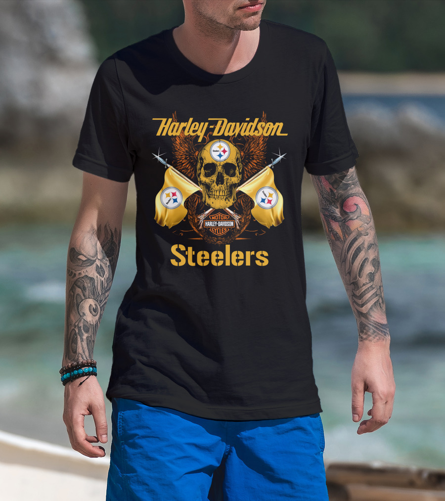 Harley Davidson Steelers Skull Flags T-Shirt