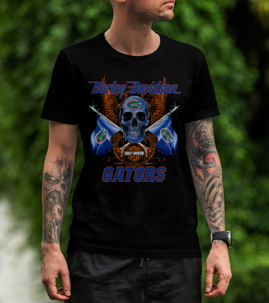 Harley Davidson Florida Gators Skull Flags T-Shirt