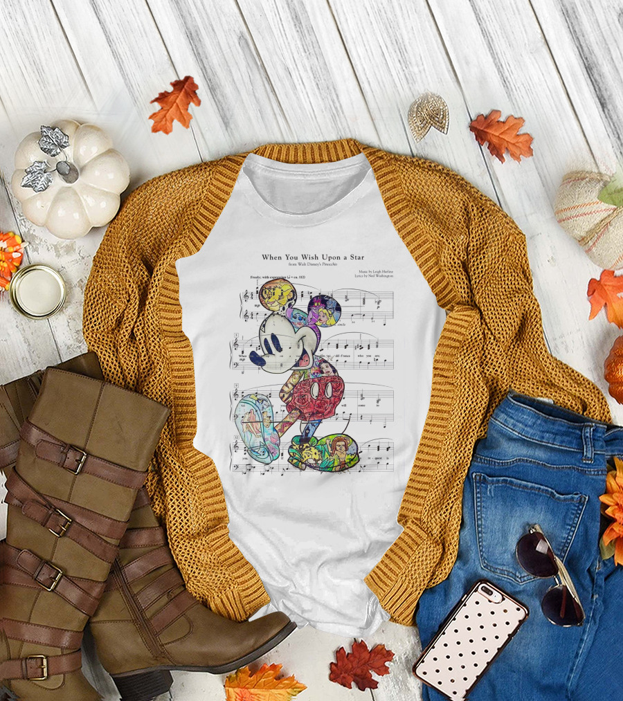 When You Wish Upon a Star Disney Music Mickey Mouse Sheet Music T-Shirt