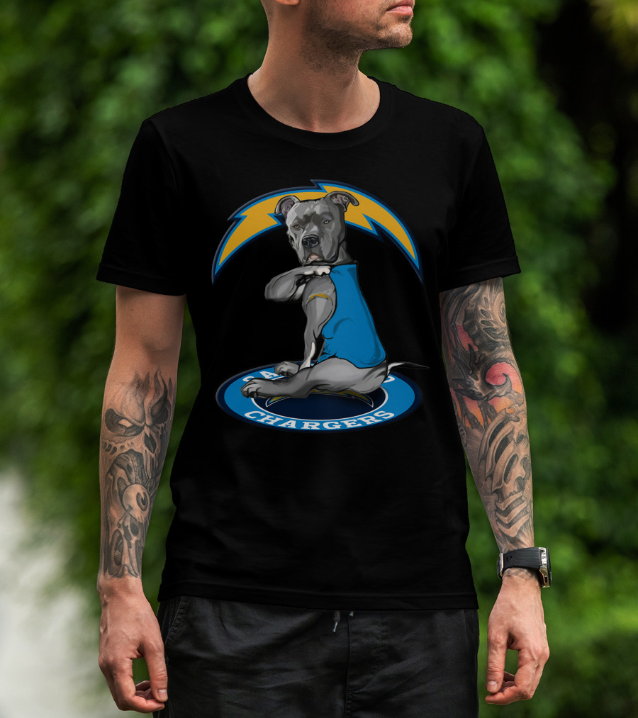 Los Angeles Chargers Dog In Blue Jersey With Lightning Bolt T-Shirt