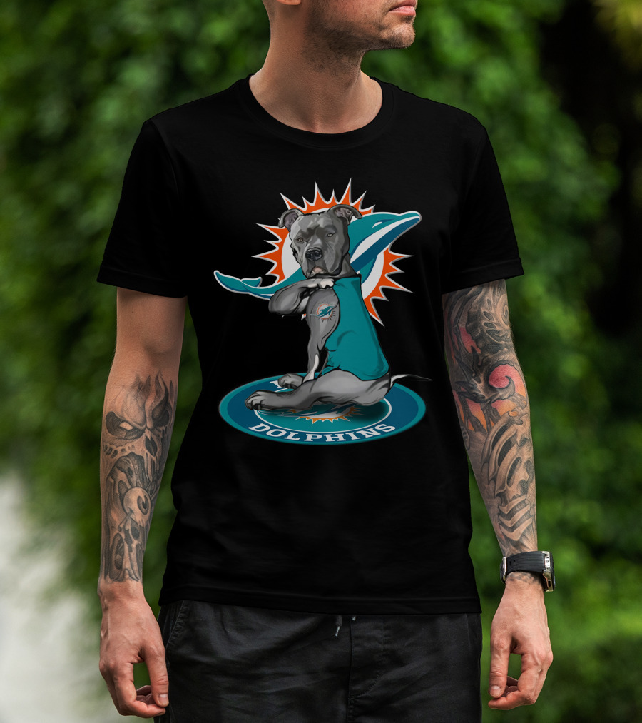 Miami Dolphins Dog With Logo Tattoo And Jersey T-Shirt