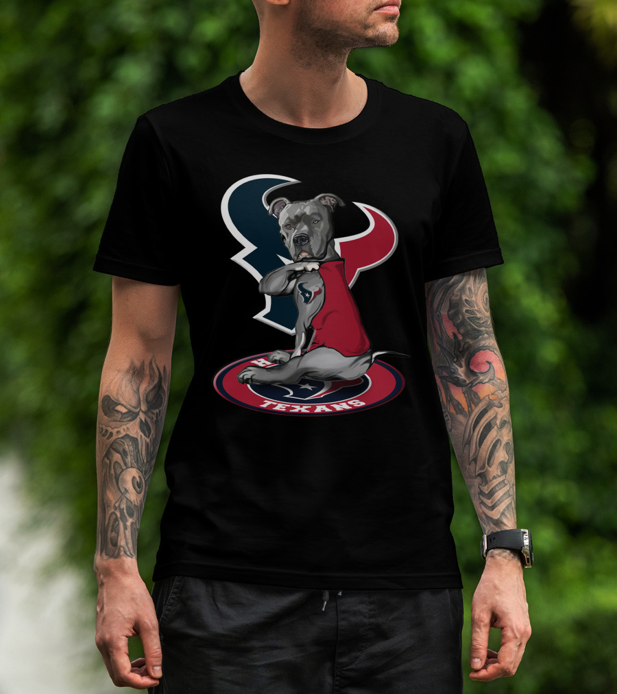 Houston Texans Dog Mascot With Team Logo And Red Outfit T-Shirt