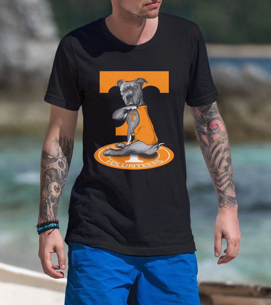 Tennessee Volunteers Dog In Orange T-Shirt With Power T T-Shirt