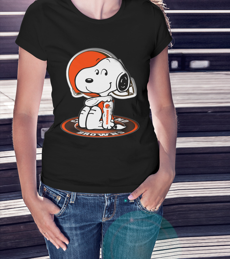 Snoopy Cleveland Browns Hugging Football Helmet T-Shirt