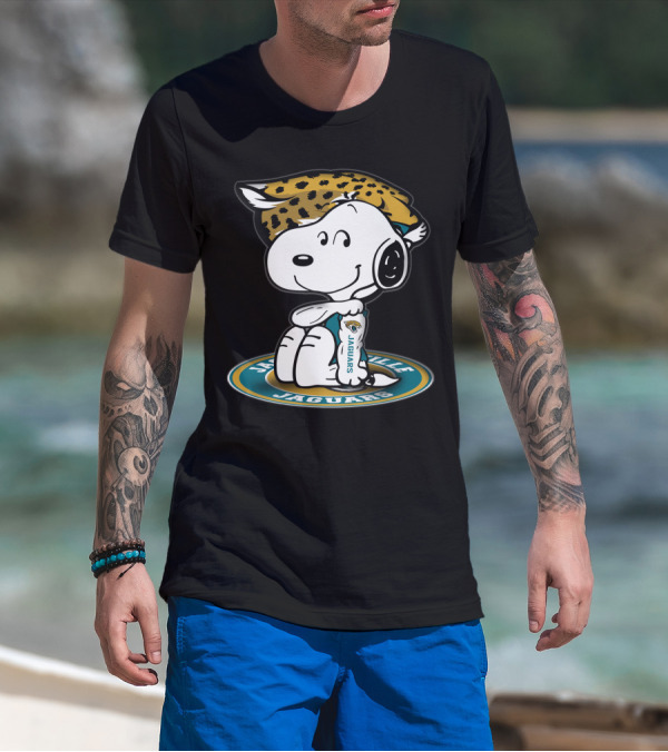 Snoopy Wearing Jacksonville Jaguars Gear With Jaguars Helmet T-Shirt