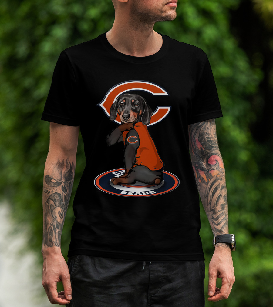 Chicago Bears Dog With Logo On Arm And Backdrop T-Shirt