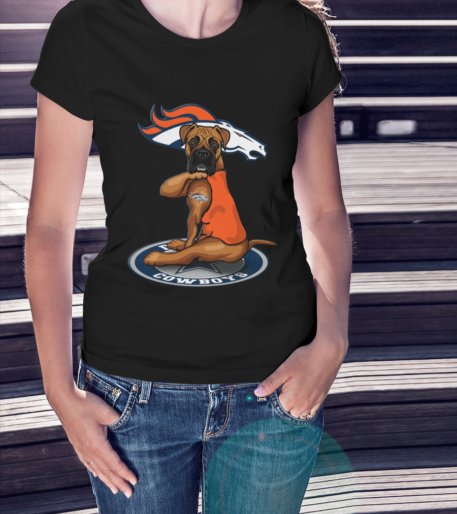 Denver Broncos Dog Sitting On Dallas Cowboys T-Shirt