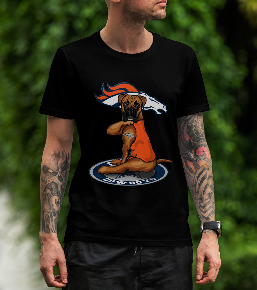 Denver Broncos Dog Sitting On Dallas Cowboys T-Shirt