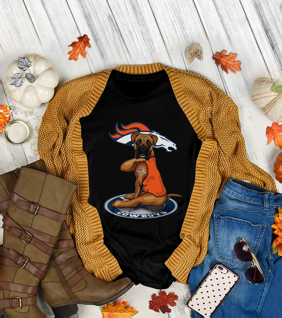 Denver Broncos Dog Sitting On Dallas Cowboys T-Shirt