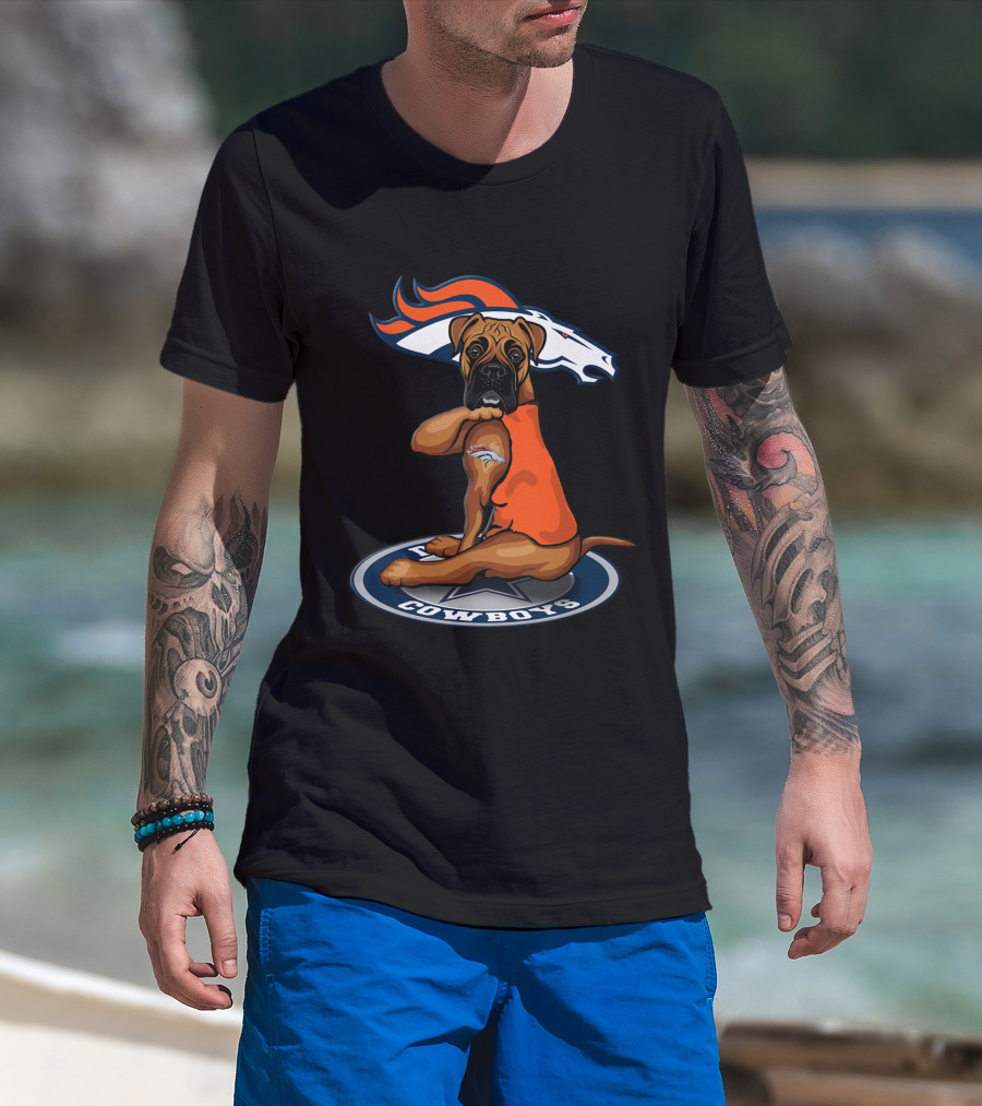 Denver Broncos Dog Sitting On Dallas Cowboys T-Shirt