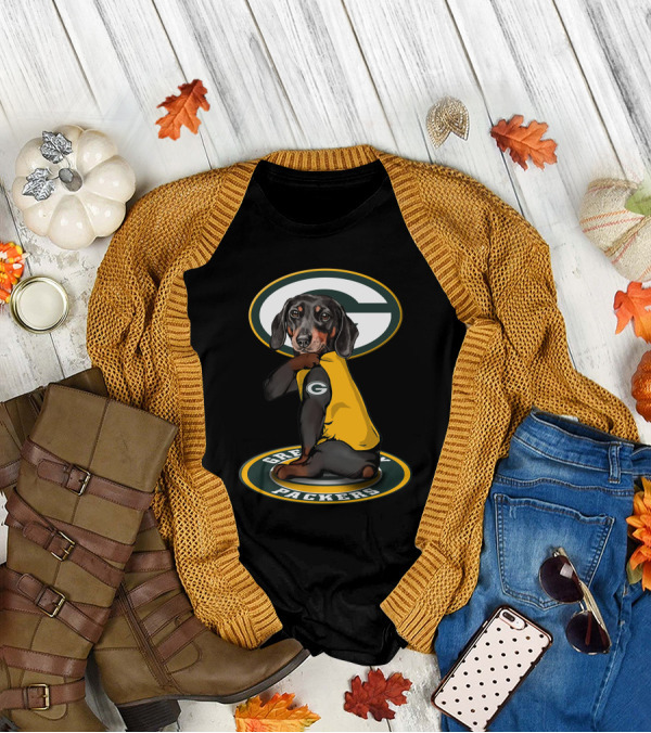 Green Bay Packers Dog With Yellow Jersey And Team T-Shirt