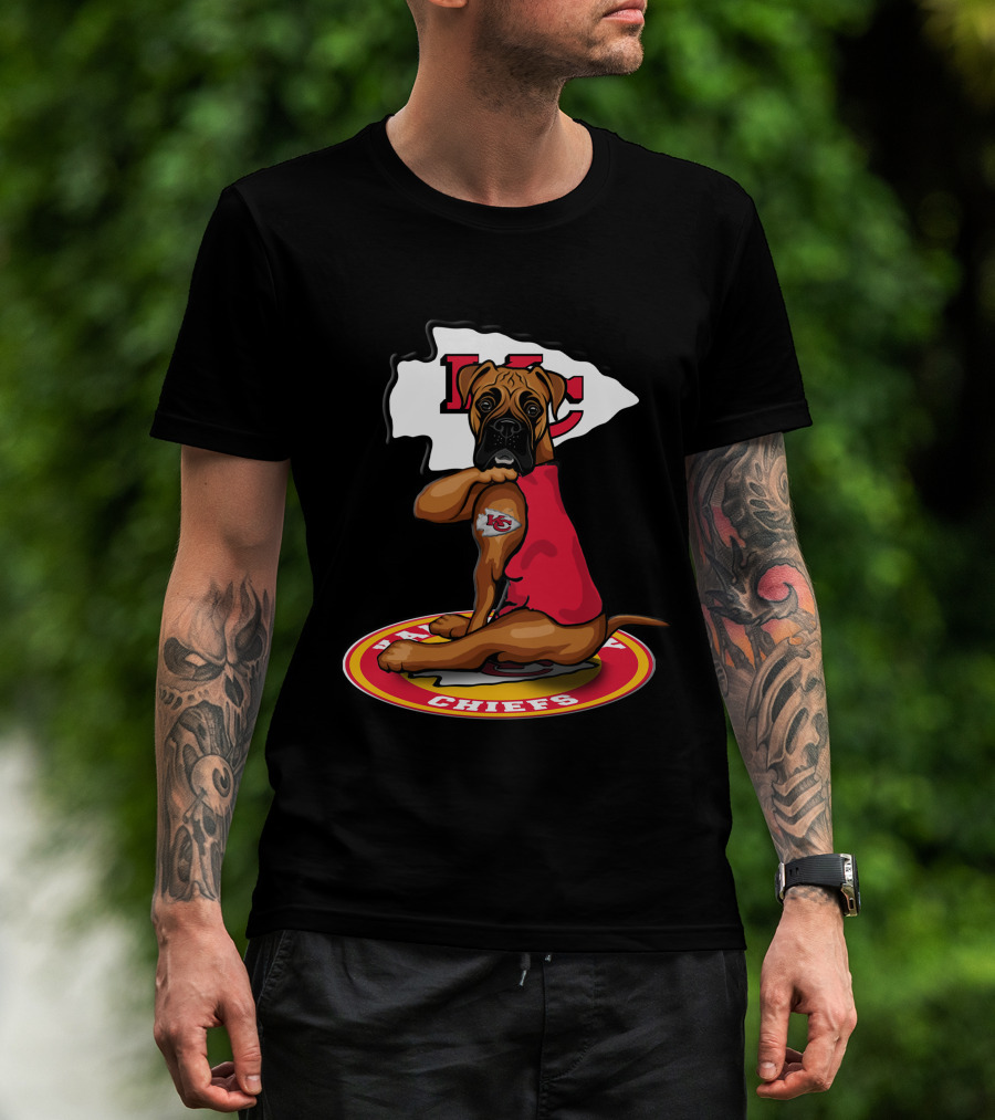 Kansas City Chiefs Dog In Team Jersey With Arrowhead T-Shirt