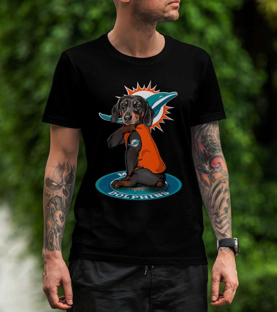 Miami Dolphins Dog Wearing Team Colors On T-Shirt