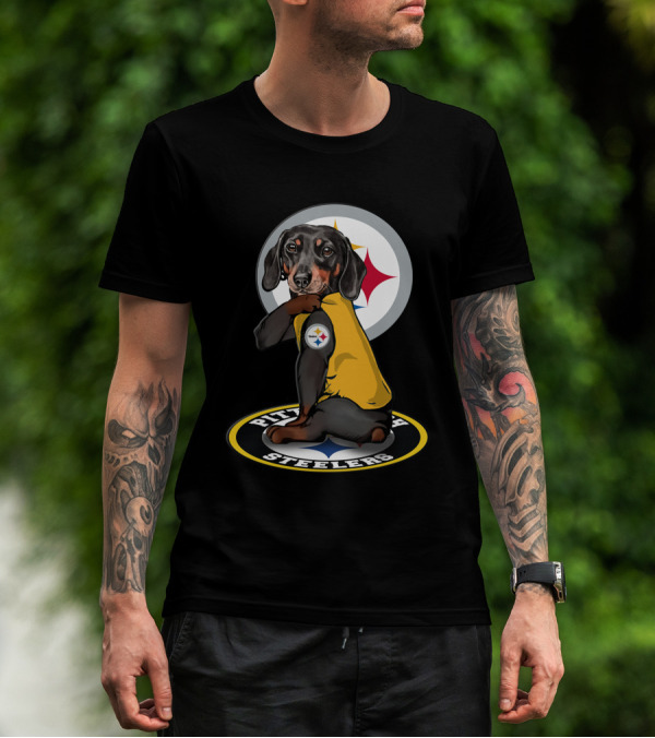 Pittsburgh Steelers Dog With Team Logo In Yellow Jersey T-Shirt