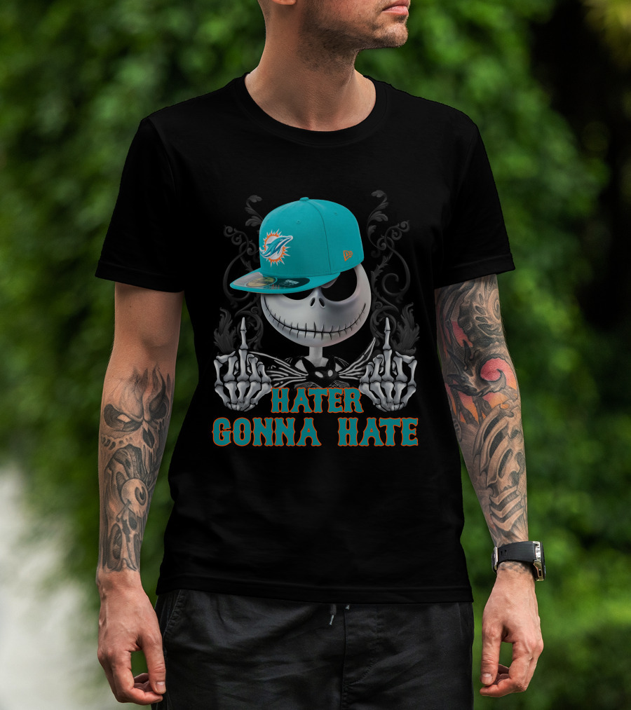 Hater Gonna Hate Miami Dolphins Skeleton With Cap T-Shirt