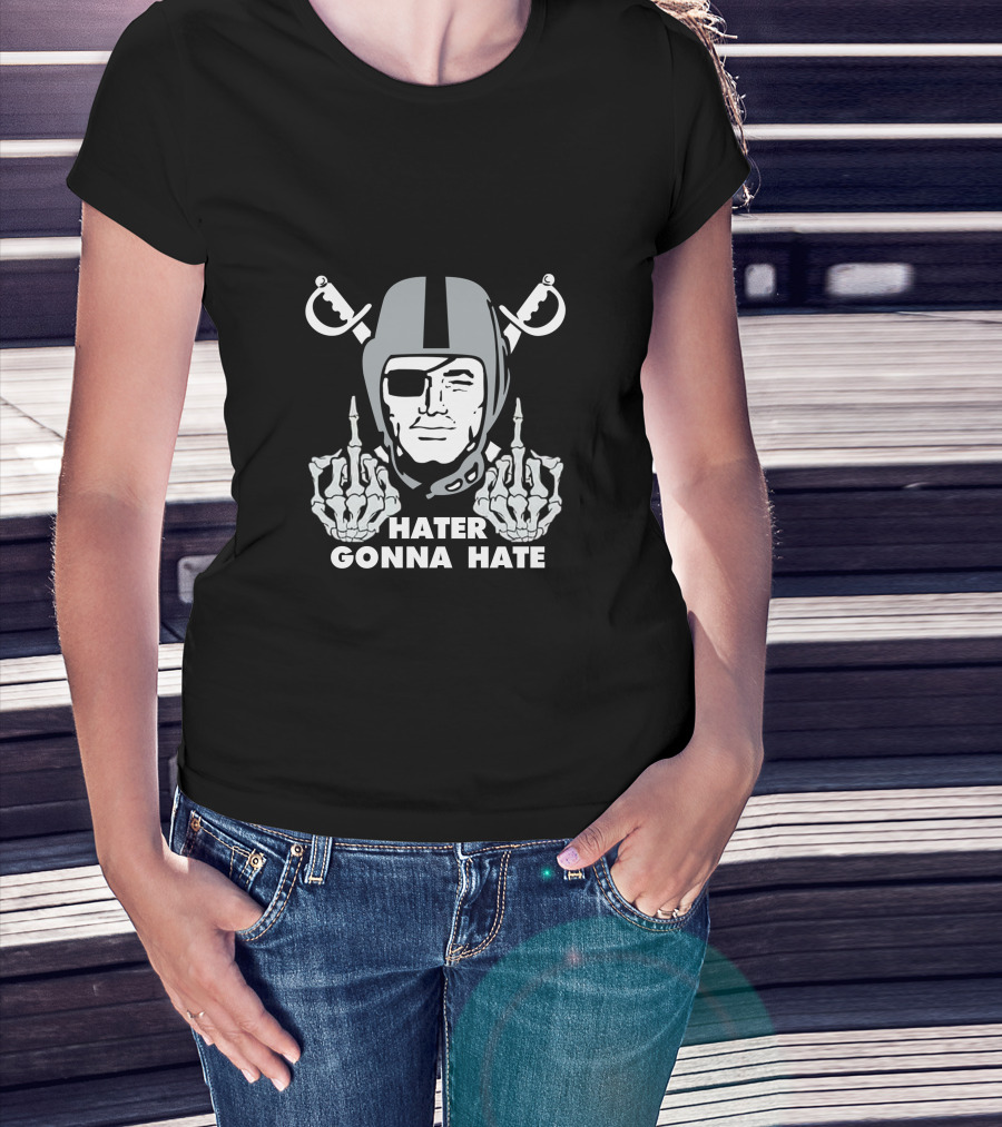 Hater Gonna Hate Raider Helmet Skeleton Hands Middle Finger T-Shirt