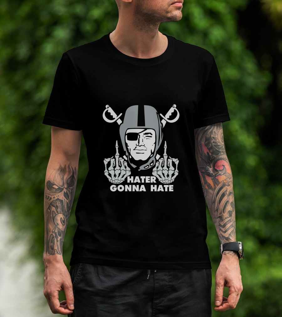 Hater Gonna Hate Raider Helmet Skeleton Hands Middle Finger T-Shirt