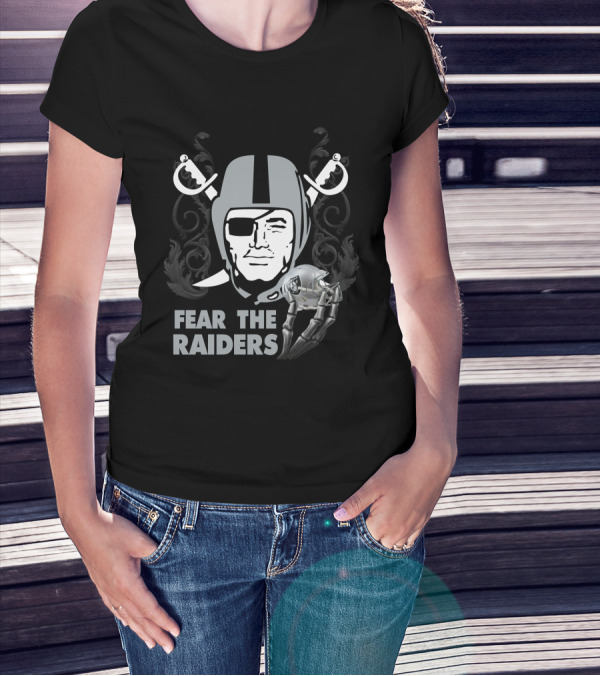 Fear The Raiders Skull Helmet Swords T-Shirt