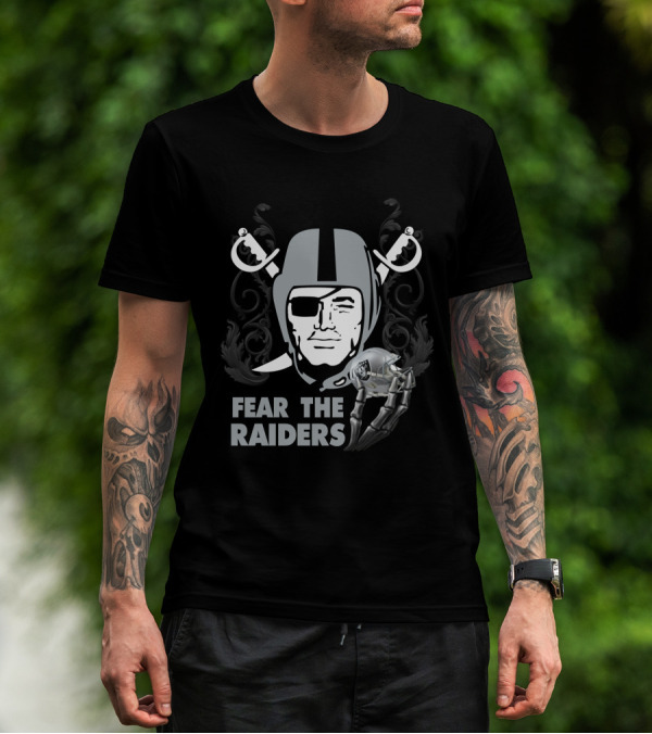 Fear The Raiders Skull Helmet Swords T-Shirt