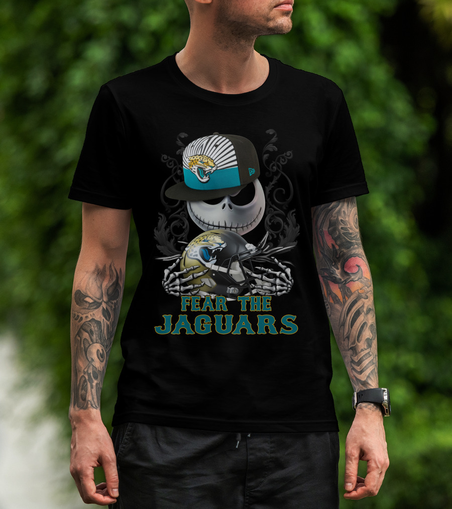 Fear The Jaguars Jacksonville Jaguars Helmet Skeleton Face Cap T-Shirt