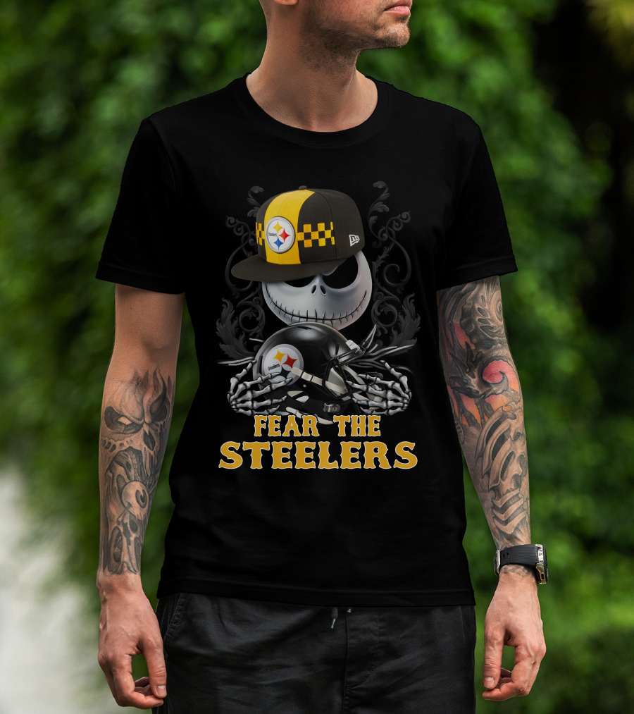 Fear The Steelers Pittsburgh Steelers Skeleton With Hat And Helmet T-Shirt
