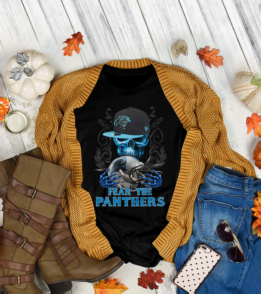 Fear The Panthers Ds002-05 Carolina Panthers Skull And Helmet T-Shirt