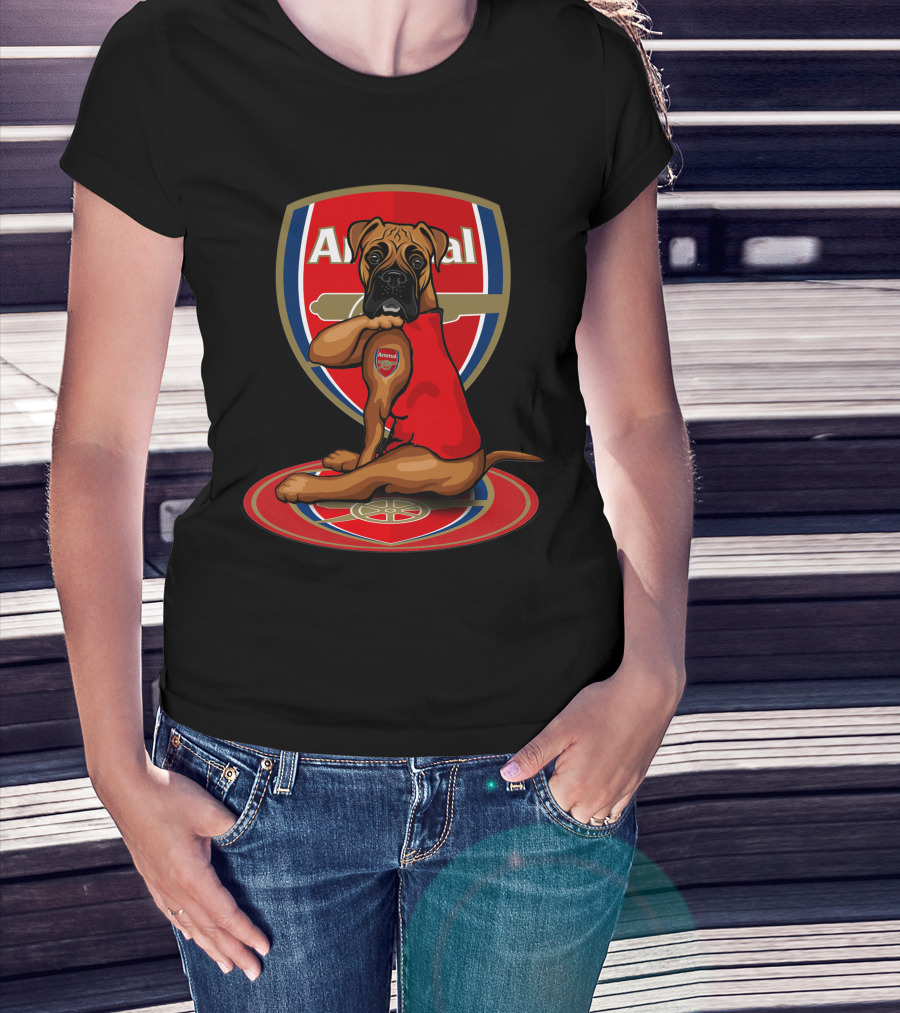 Arsenal Logo Dog Sitting On Crest T-Shirt