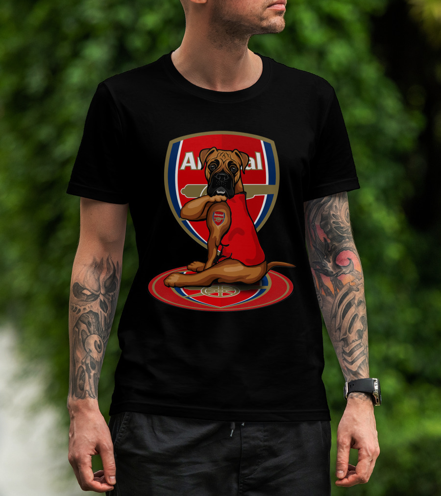 Arsenal Logo Dog Sitting On Crest T-Shirt