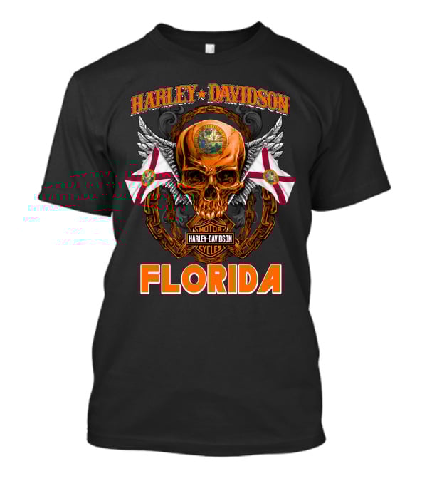 Harley Davidson Florida Skull With Chains And Florida Flags T-Shirt